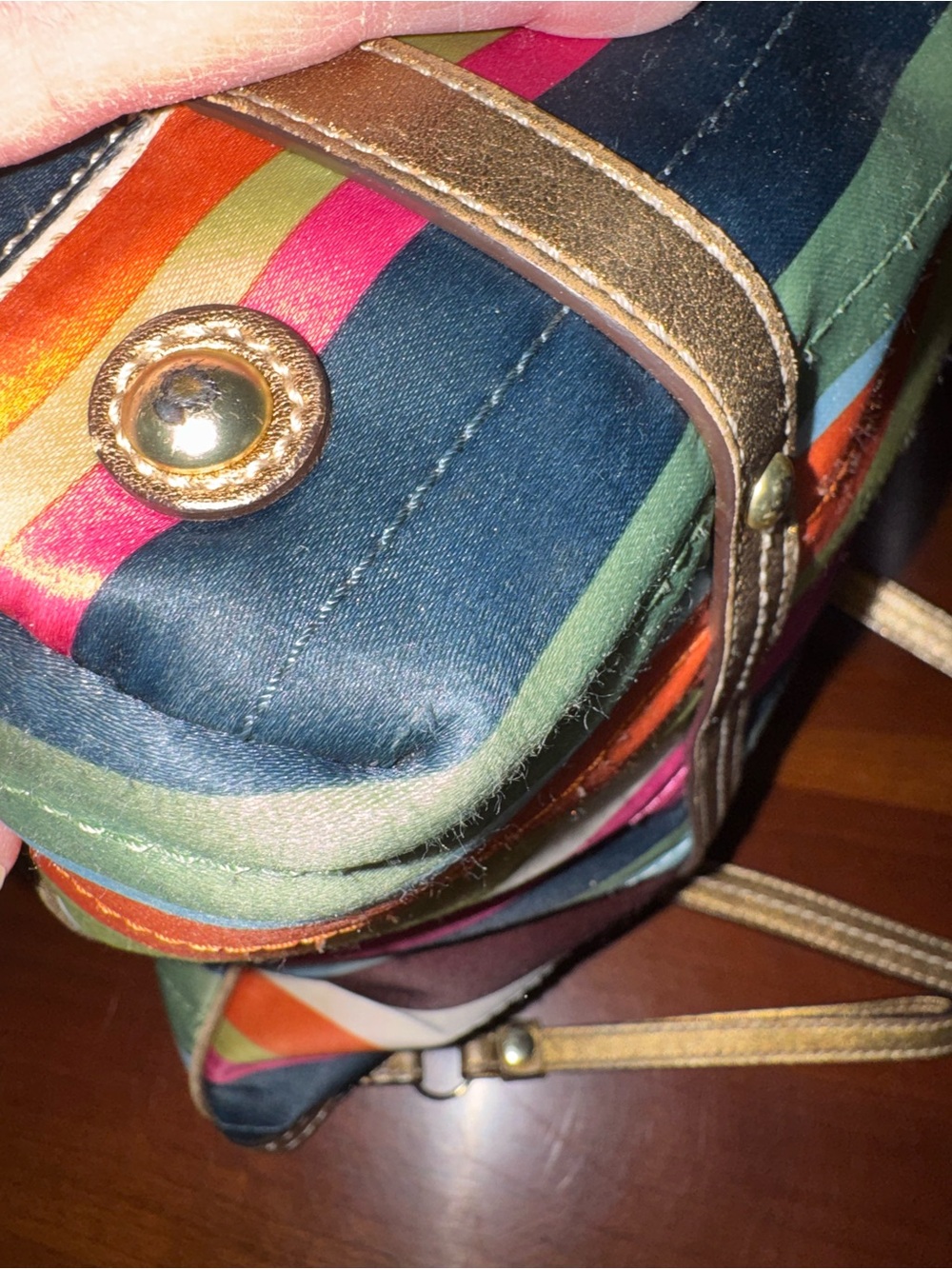 Coach Legacy Stripe Tote C0868-12421 Multicolor Sateen Gold Leather Trim - Picture 10 of 16
